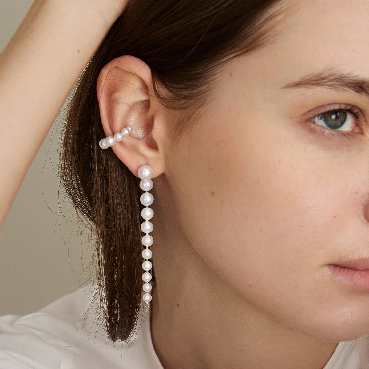 Freshwater Pearls 14K Gold Gradient Hoop Earring Cuff - Image 6