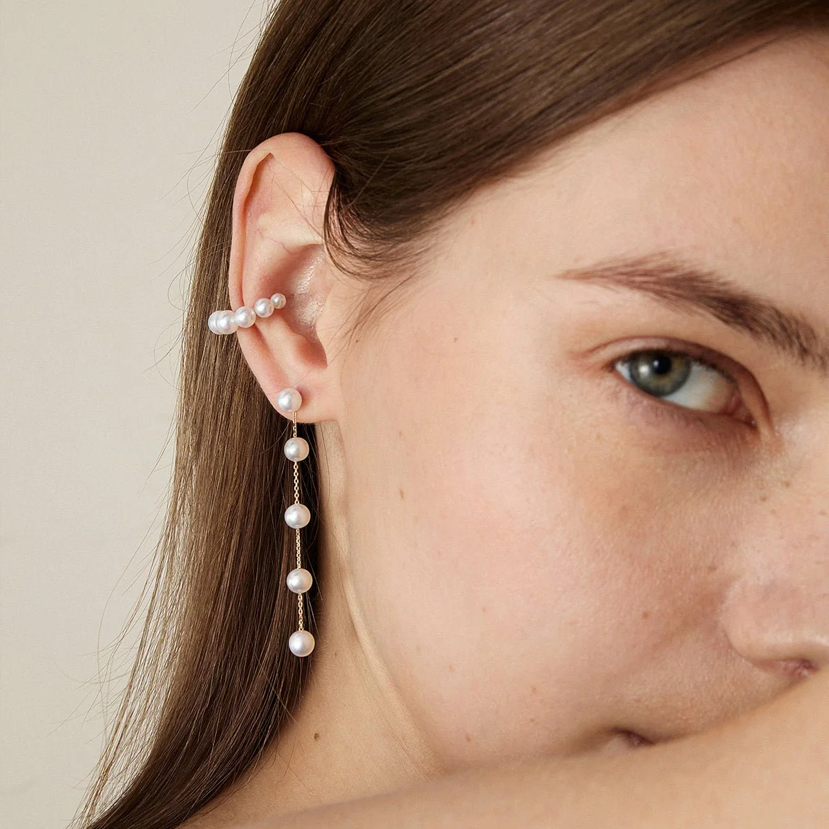 Freshwater Pearls 14K Gold Gradient Hoop Earring Cuff - Image 8