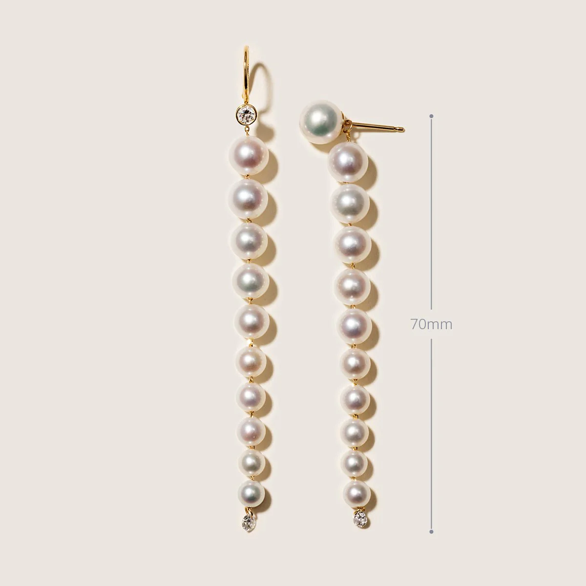 Freshwater Pearls 14K Gold Lab-Grown Diamonds Flowing Modular Hook Earrings - Image 5