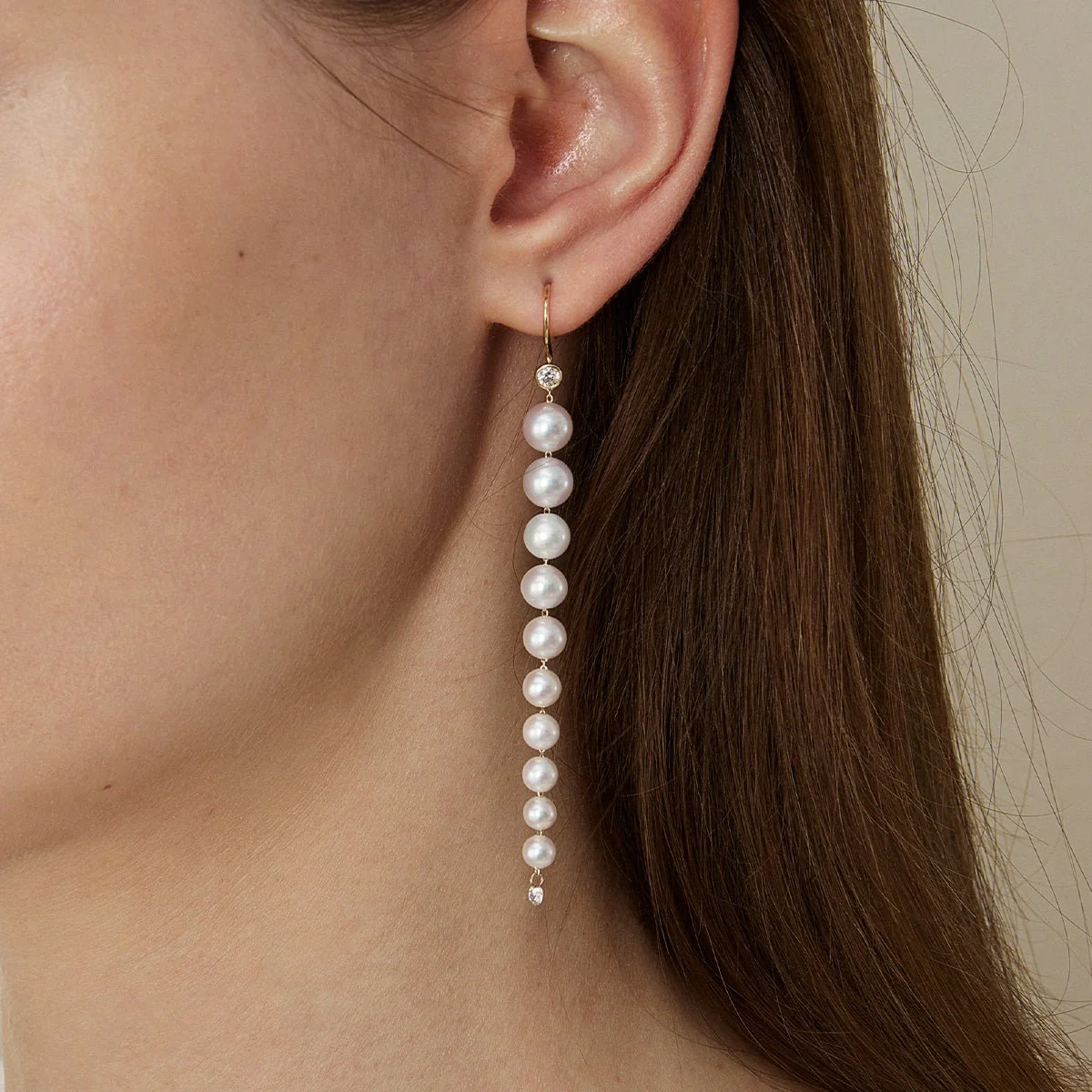 Freshwater Pearls 14K Gold Lab-Grown Diamonds Flowing Modular Hook Earrings - Image 6