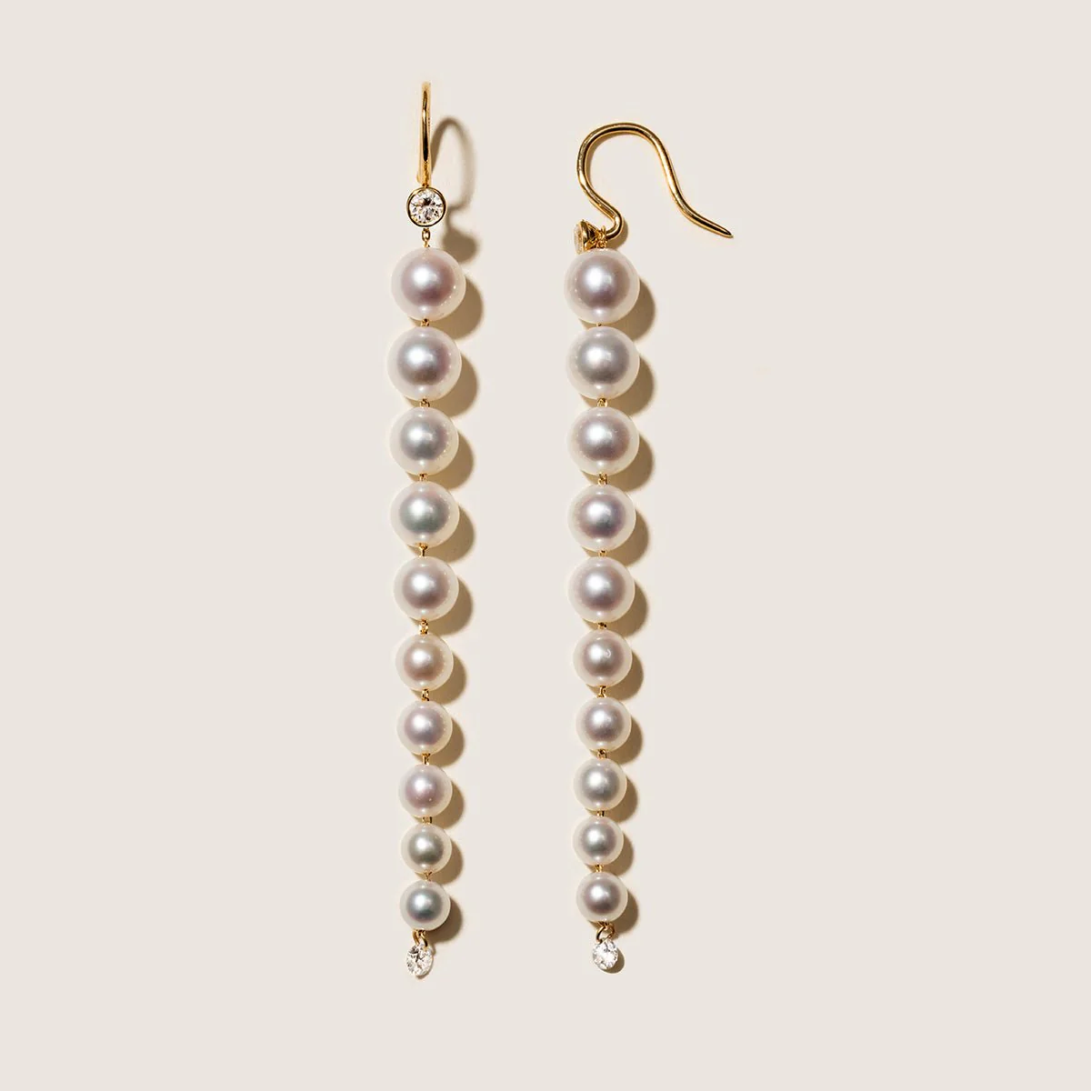 Freshwater Pearls 14K Gold Lab-Grown Diamonds Flowing Modular Hook Earrings - Image 7