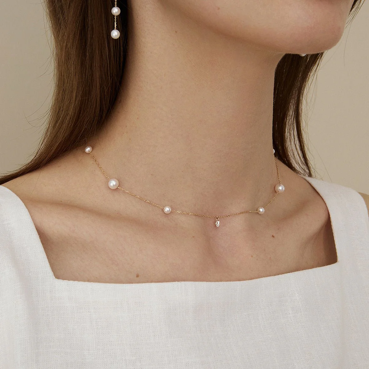 Freshwater Pearls 14K Gold Lab-Grown Diamonds Hidden Glint Necklace - Image 2