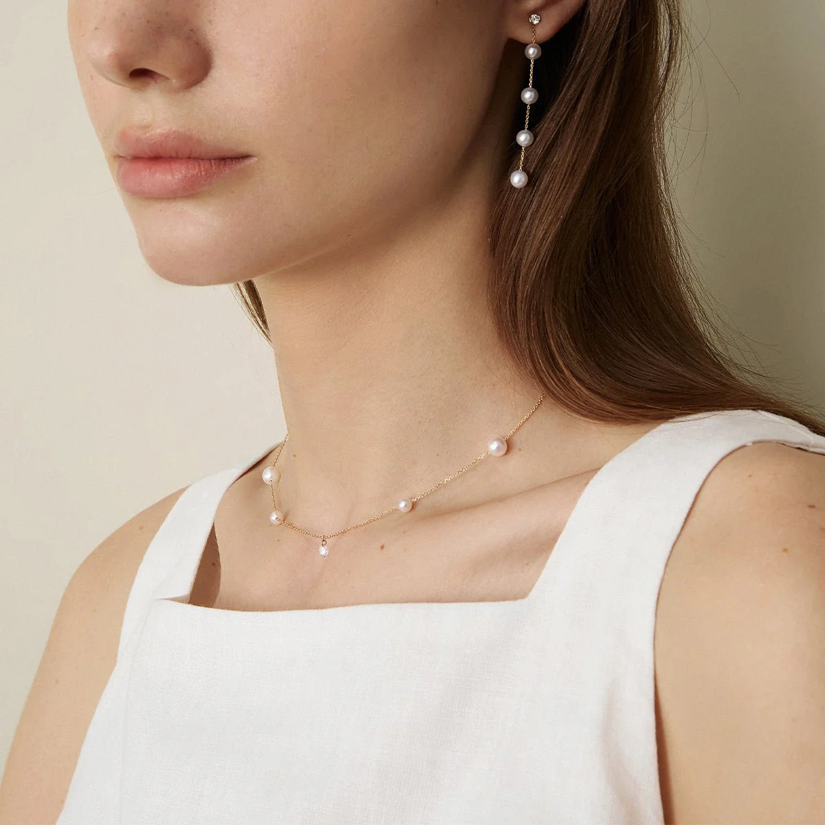 Freshwater Pearls 14K Gold Lab-Grown Diamonds Hidden Glint Necklace - Image 9
