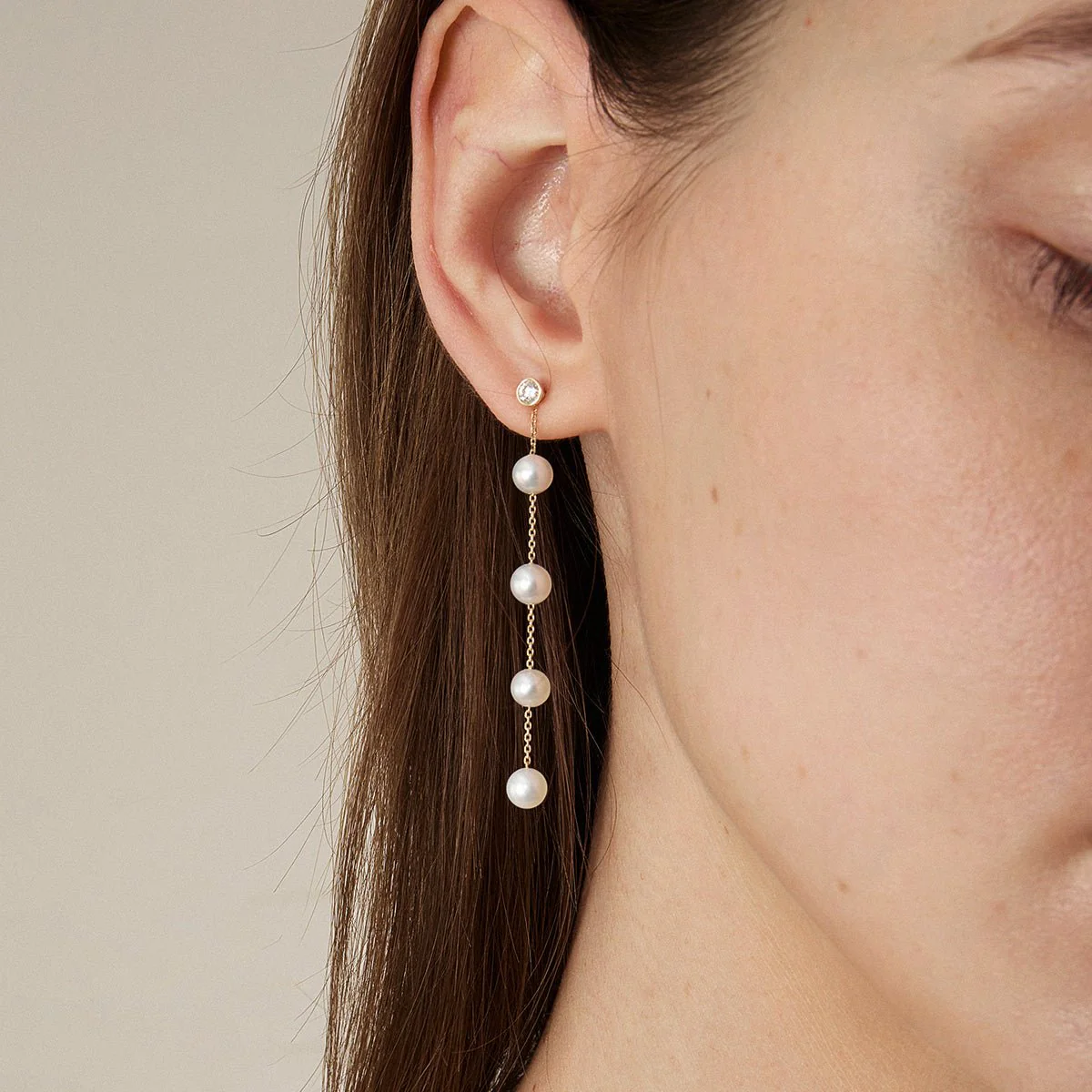 Freshwater Pearls 14K Gold Lab-Grown Diamonds Raindrop Modular Earrings - Image 2