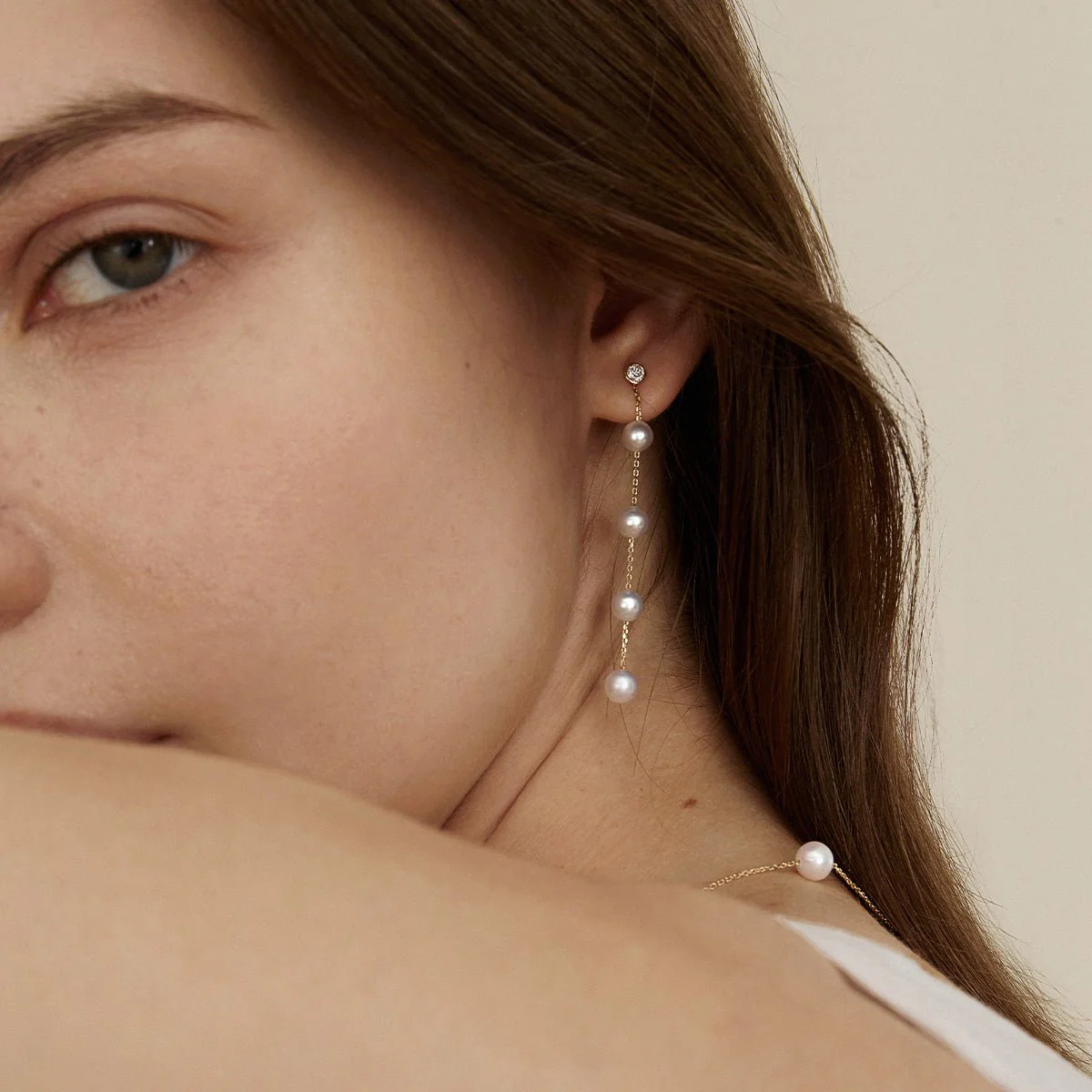 Freshwater Pearls 14K Gold Lab-Grown Diamonds Raindrop Modular Earrings - Image 3