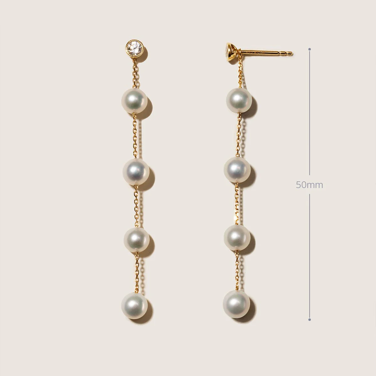 Freshwater Pearls 14K Gold Lab-Grown Diamonds Raindrop Modular Earrings - Image 4