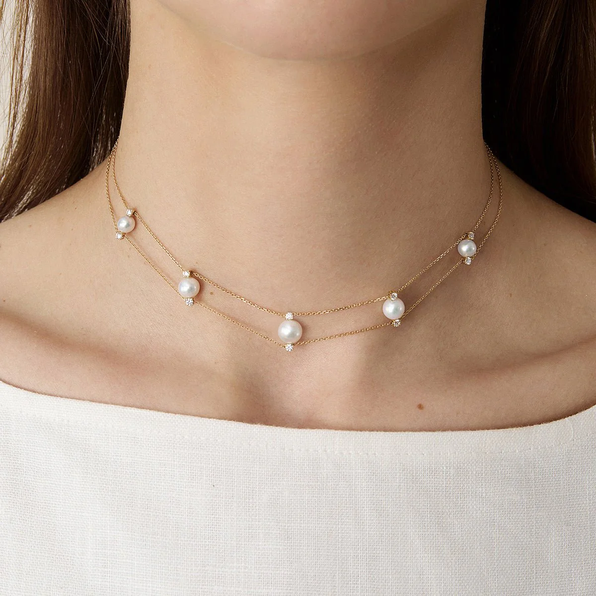 Freshwater Pearls 14K Gold Lab-Grown Diamonds Slight Lace Necklace - Image 2