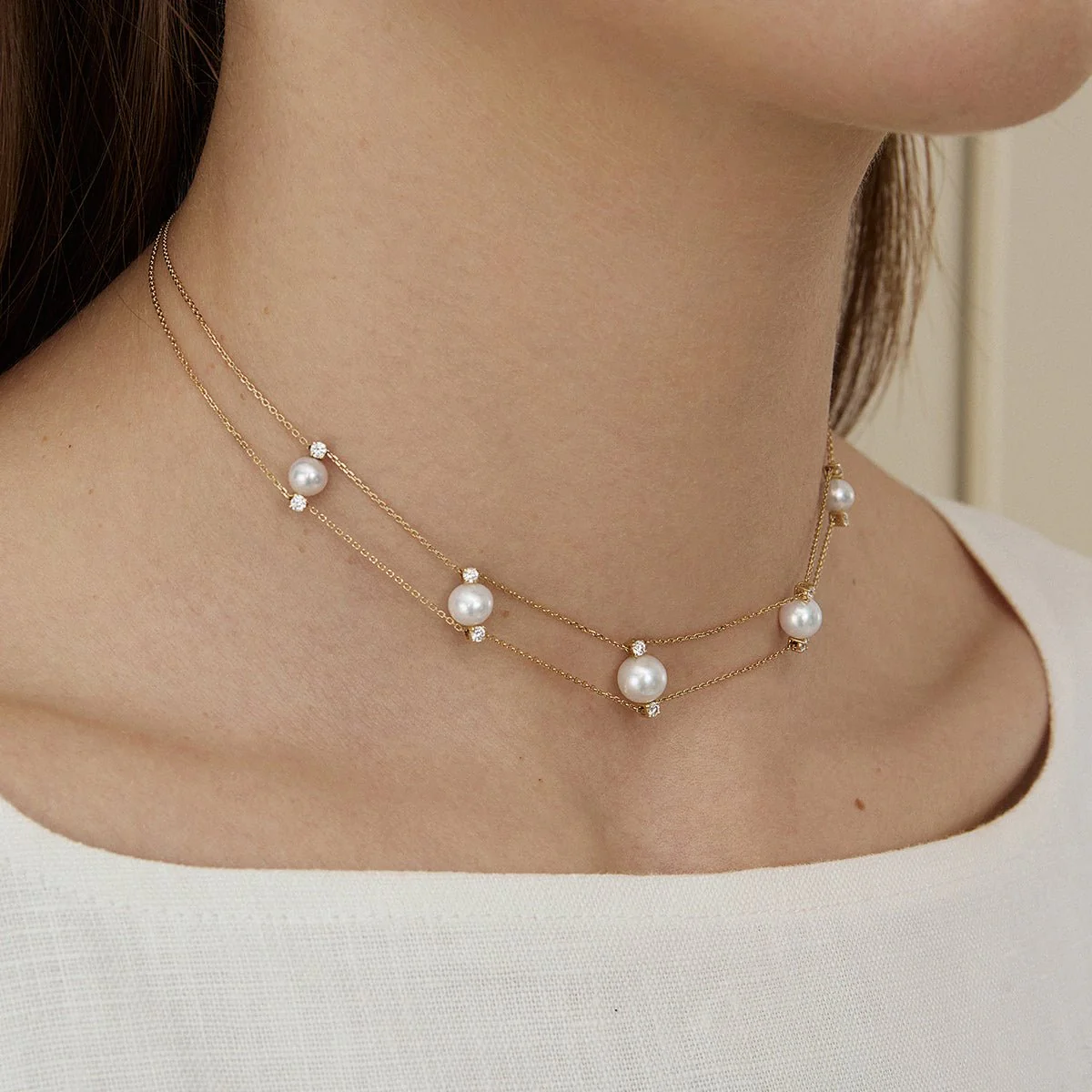 Freshwater Pearls 14K Gold Lab-Grown Diamonds Slight Lace Necklace - Image 4