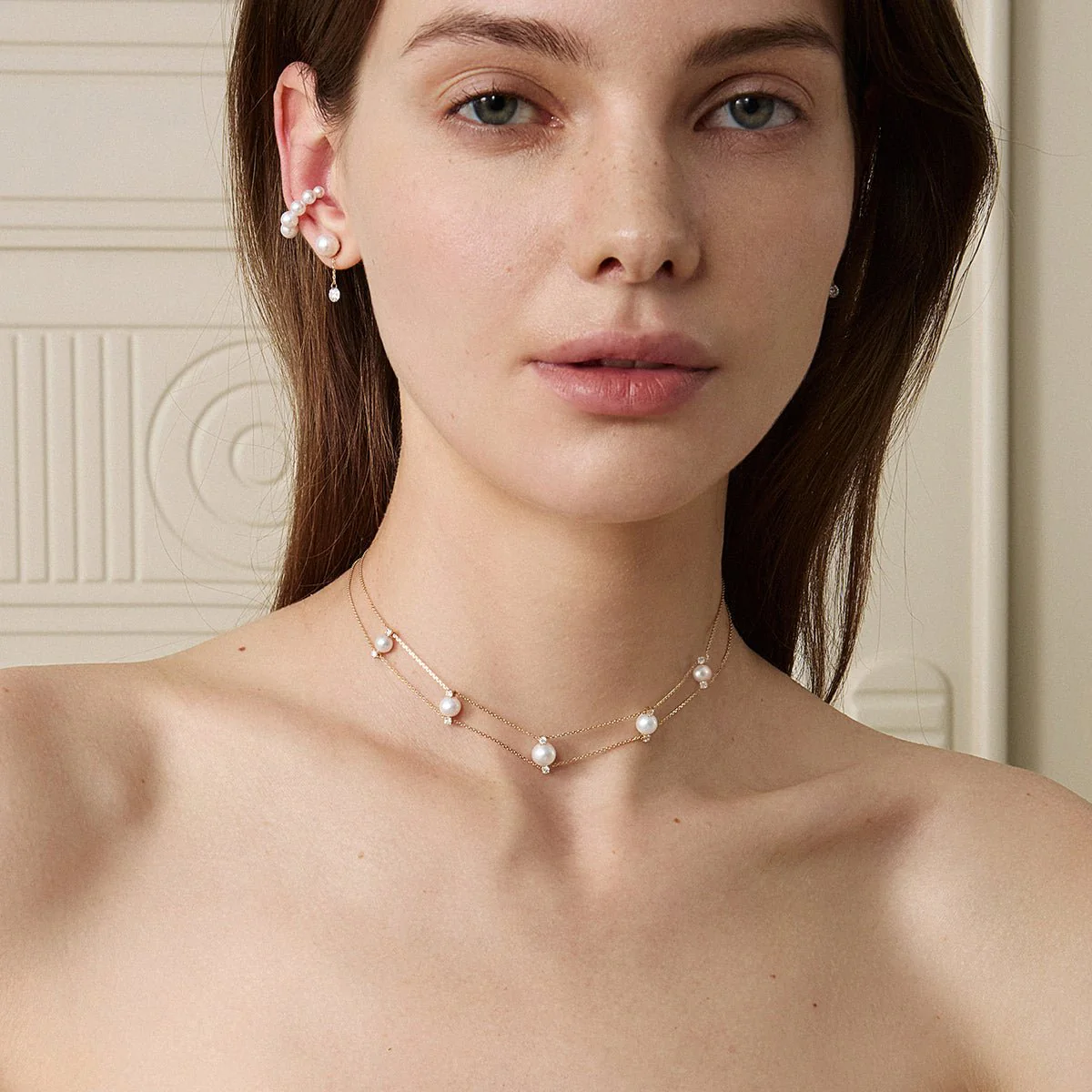 Freshwater Pearls 14K Gold Lab-Grown Diamonds Slight Lace Necklace - Image 6