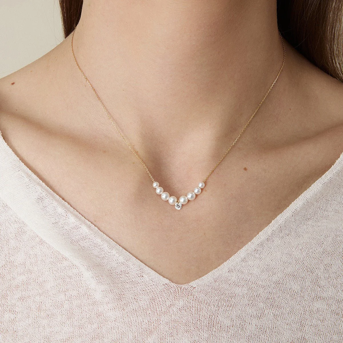 Freshwater Pearls 14K Gold Lab-Grown Diamonds Smiling Drop Necklace - Image 2