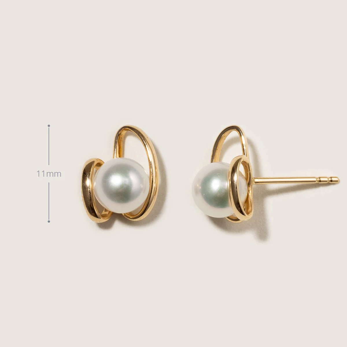 Freshwater Pearls 14K Gold Ribbon H Studs Earrings - Image 7