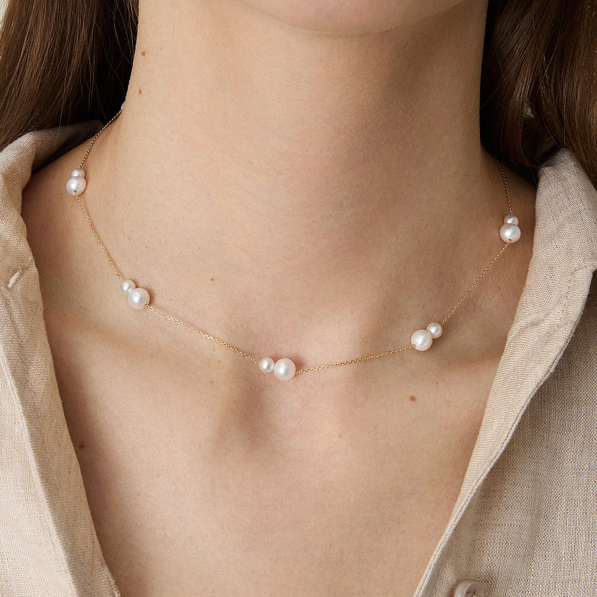 Freshwater Pearls 14K Gold Tiny & Grand Necklace - Image 2