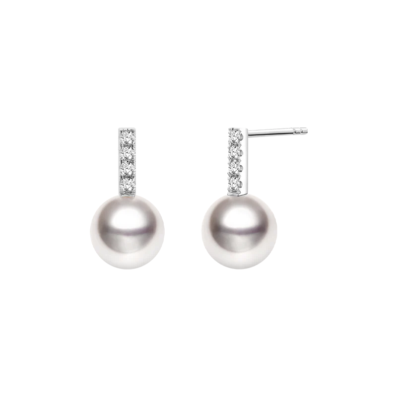 Akoya Saltwater Pearl 18K White Gold Semibreve Diamond Earrings