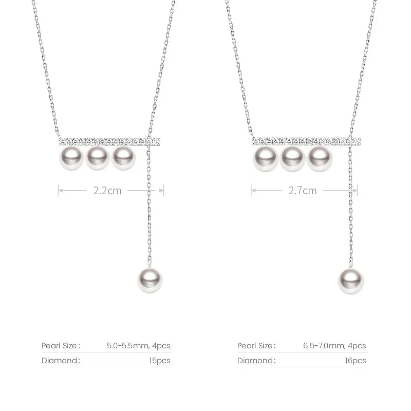 Akoya Saltwater Pearl 18K White Gold Balance Beam Diamond Necklace - Image 7