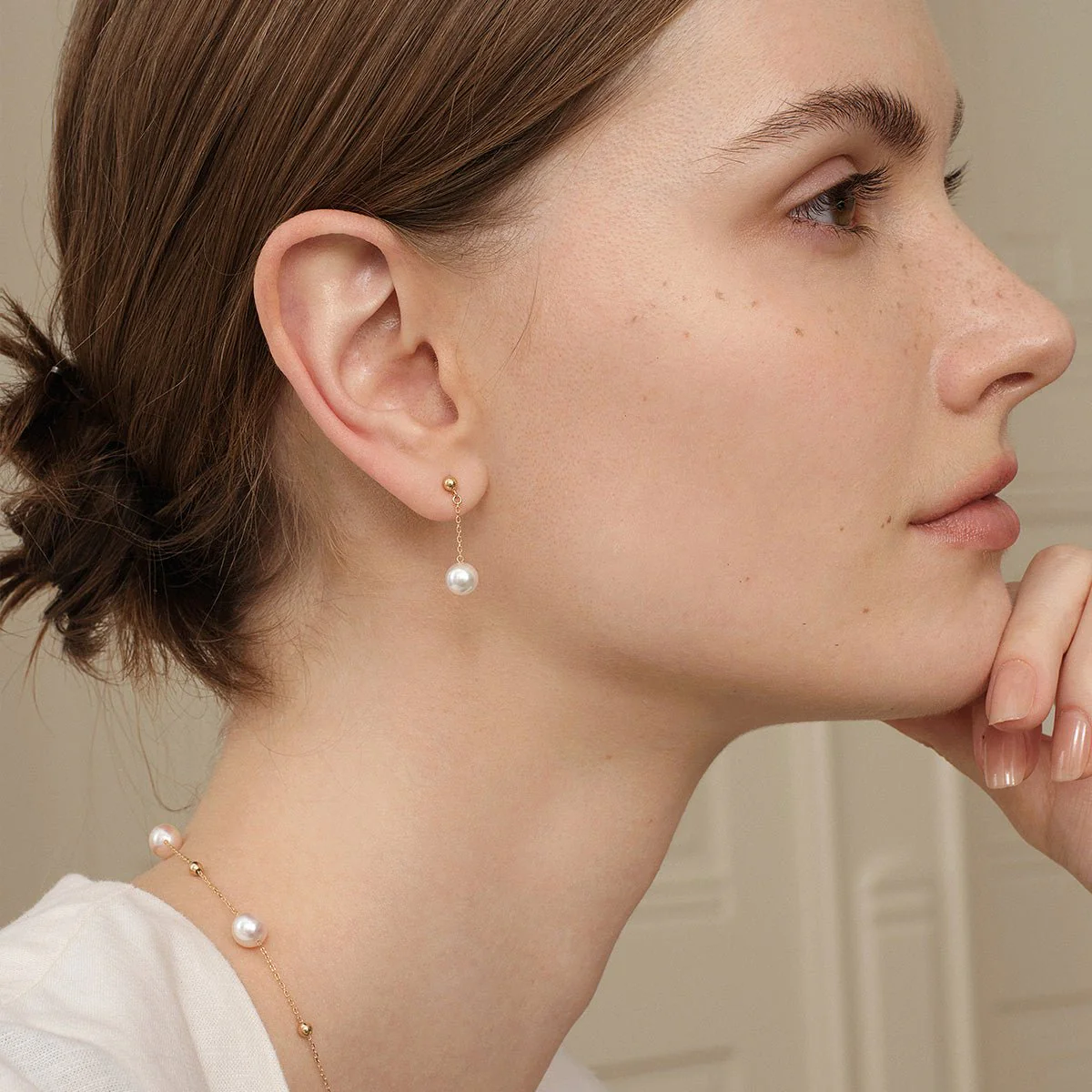 Akoya Pearl 18K Gold Long Stud Earrings - Image 10