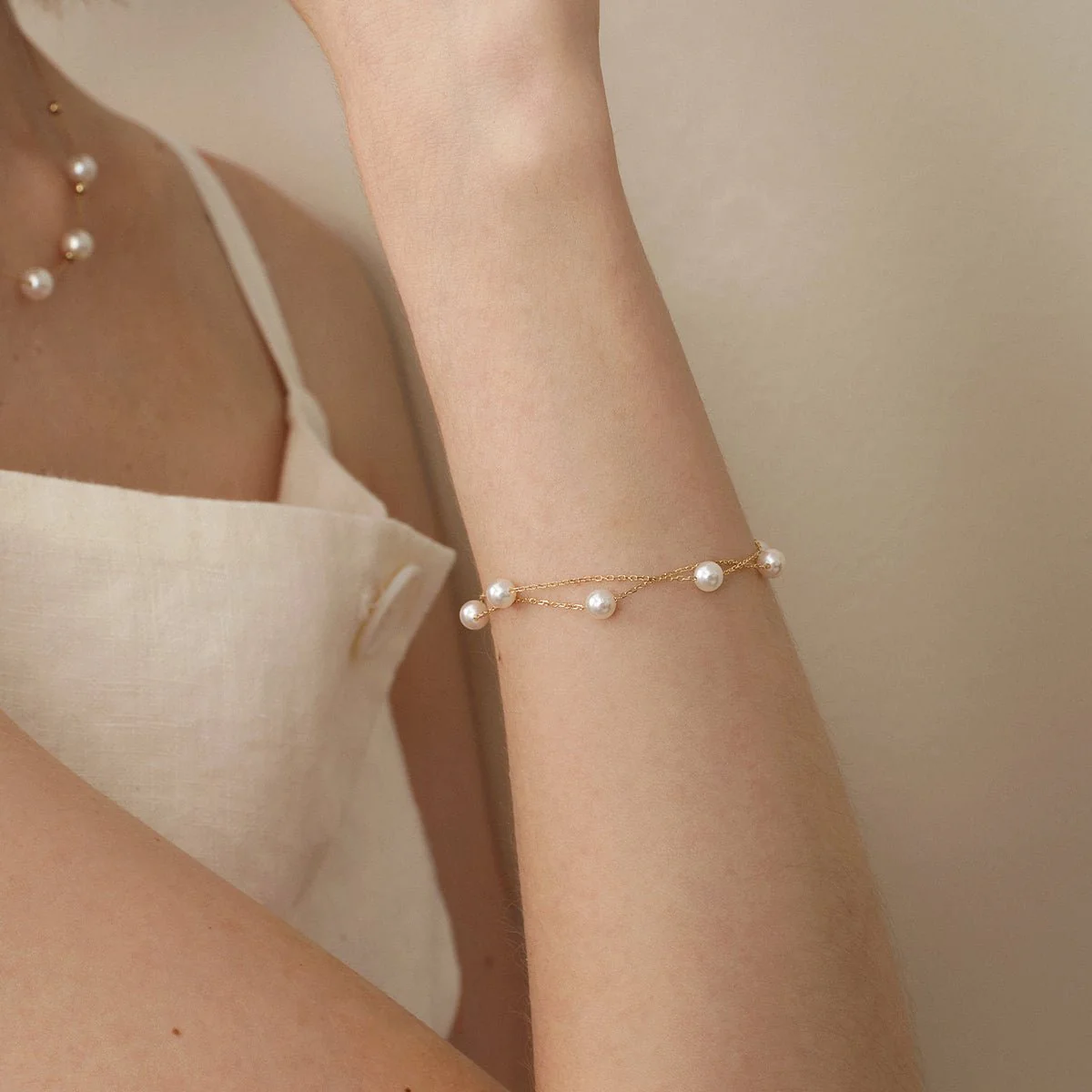 Akoya Pearl 18K Gold Baby's Breath Double Strand Bracelet - Image 10