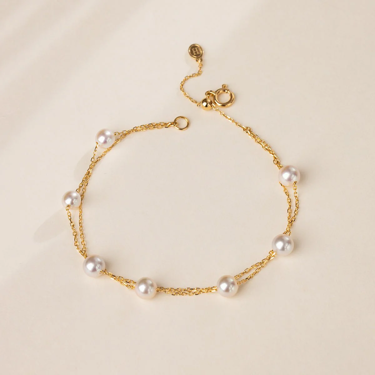 Akoya Pearl 18K Gold Baby's Breath Double Strand Bracelet - Image 3