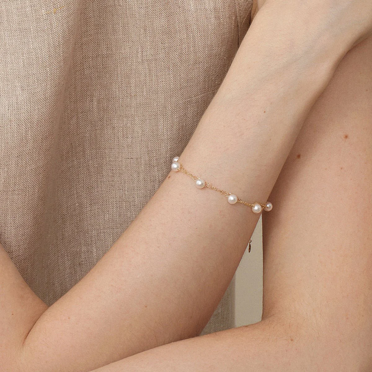 Akoya Pearl 18K Gold Baby's Breath Double Strand Bracelet - Image 6