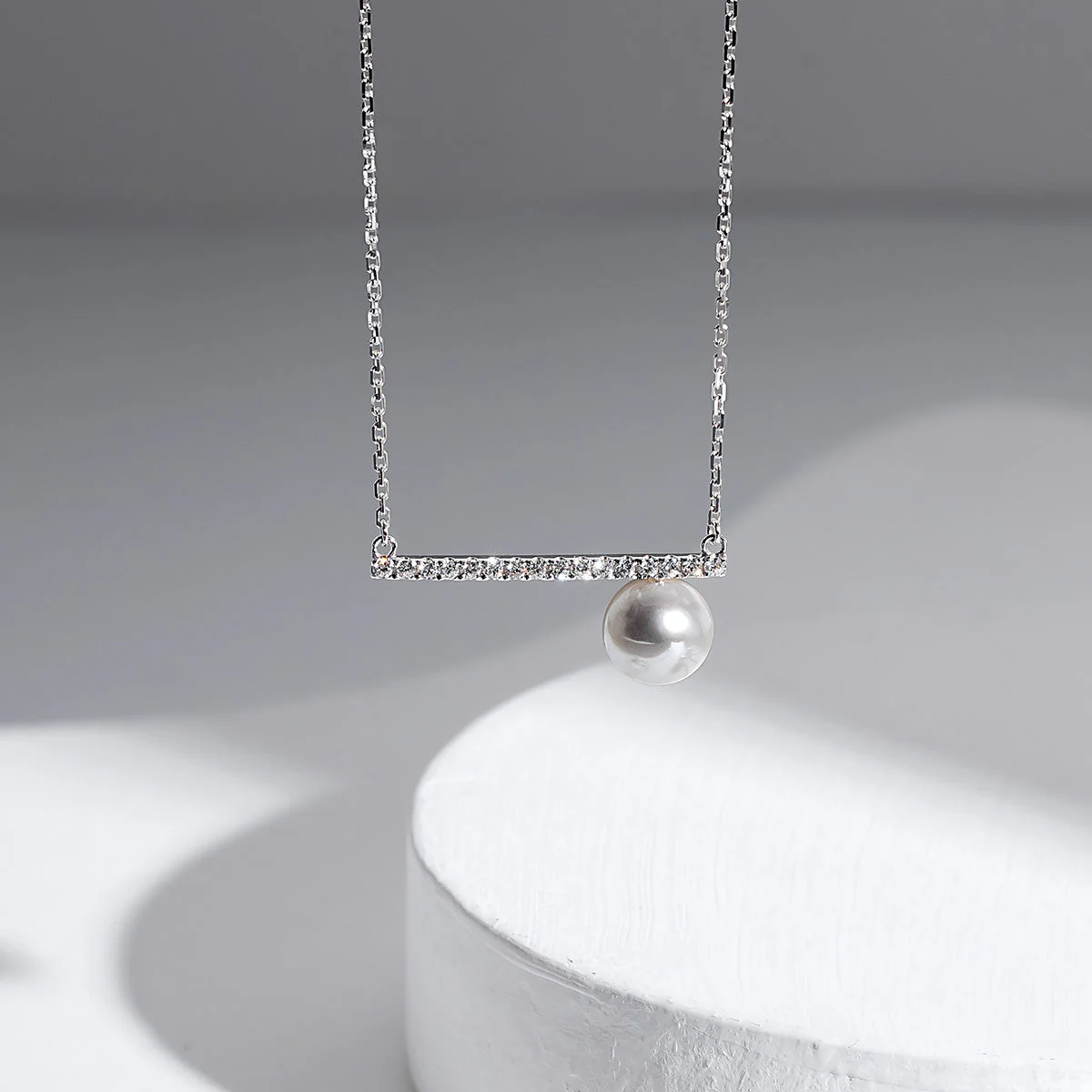 Akoya Pearl 18K White Gold Moon Diamond Necklace - Image 3