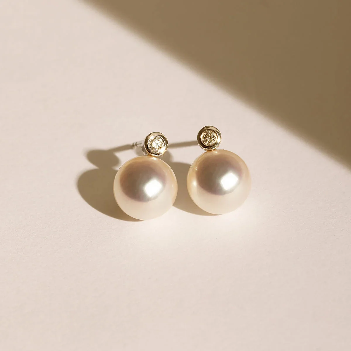 Premier Akoya Pearl 18K Gold with Diamond Stud Earrings - Image 3