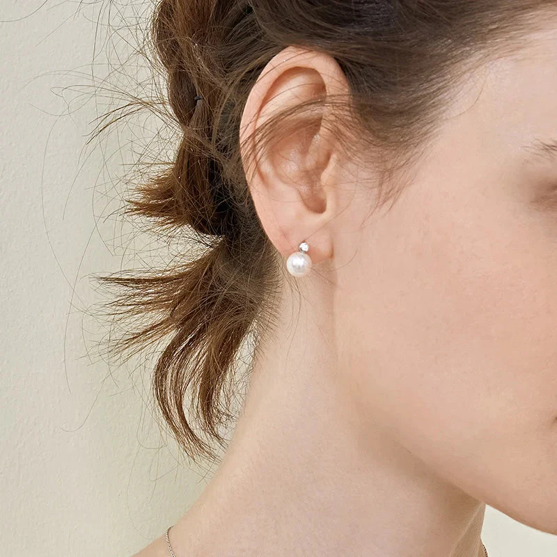 Premier Akoya Pearl 18K Gold with Diamond Stud Earrings - Image 5