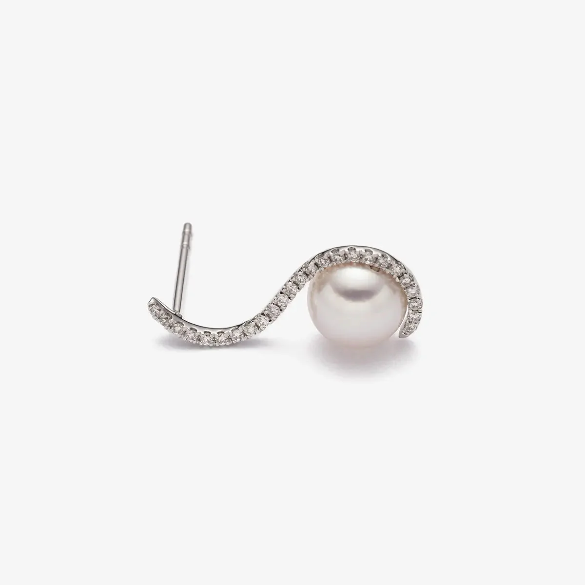 Akoya Pearl 18K White Gold Swan Diamond Earrings - Image 5