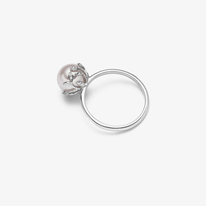 Akoya Pearl 18K White Gold Half Surround Pearl Ring - Image 5