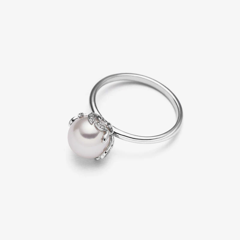 Akoya Pearl 18K White Gold Half Surround Pearl Ring - Image 6