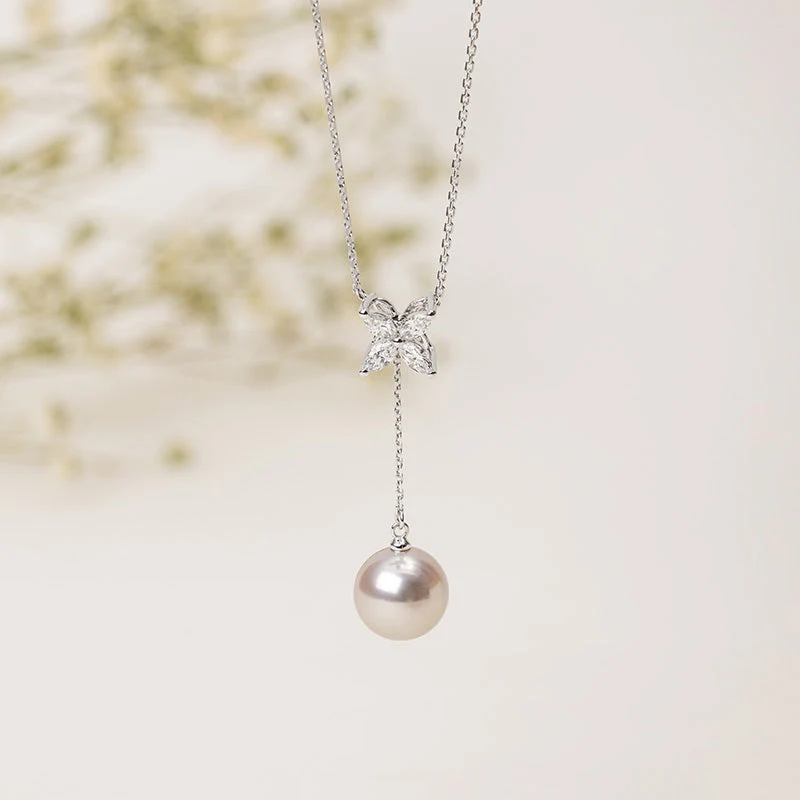 Akoya Pearl necklace Pearl Jewelry 18K White Gold Pendant Diamonds - Image 3