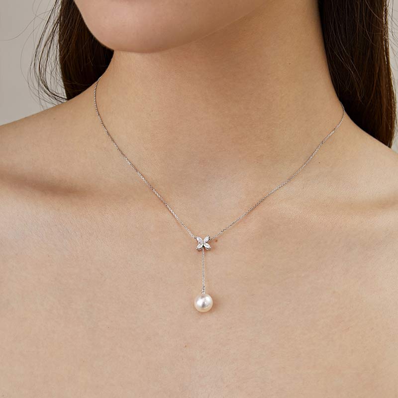 Akoya Pearl necklace Pearl Jewelry 18K White Gold Pendant Diamonds - Image 4