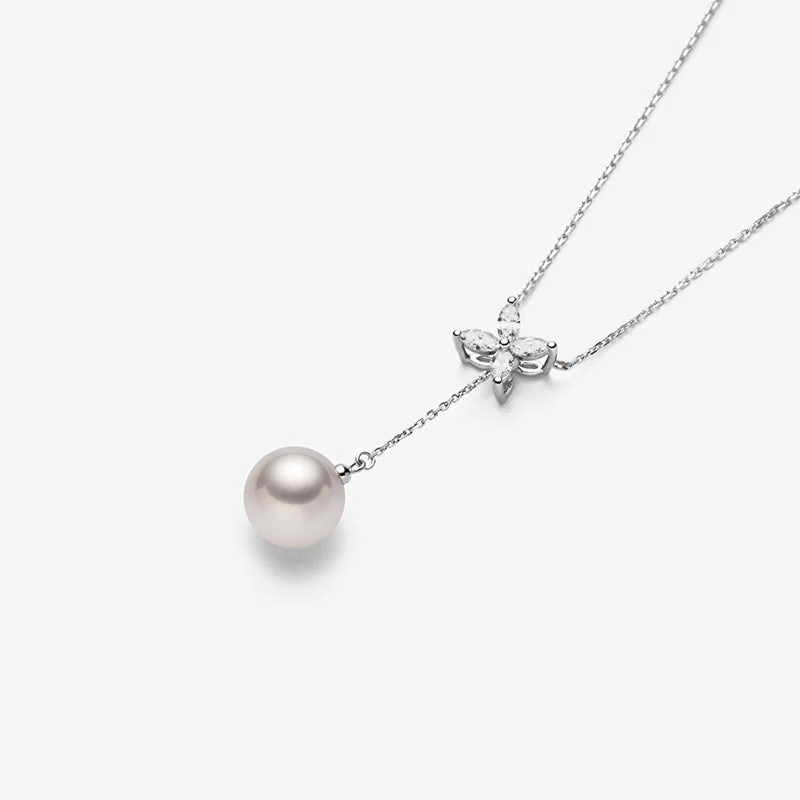 Akoya Pearl necklace Pearl Jewelry 18K White Gold Pendant Diamonds - Image 5
