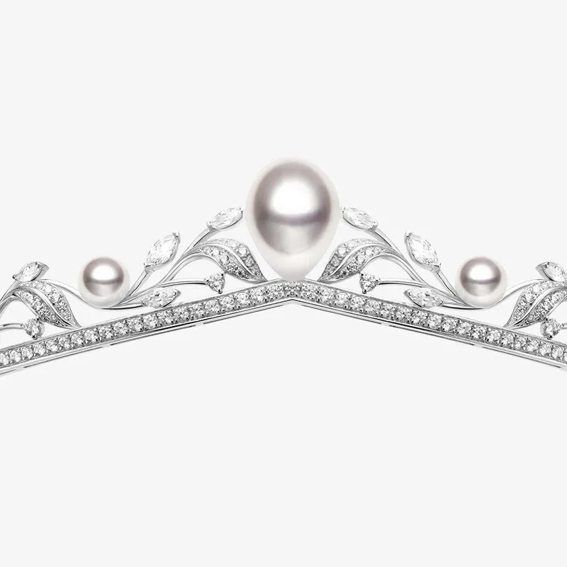 Rare Akoya and White South Sea Pearl 18K White Gold Diamond Crown - Image 4