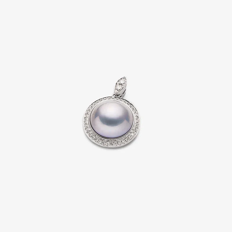 Silver Blue Mabe Pearl Diamond Pendant Necklace - Image 5