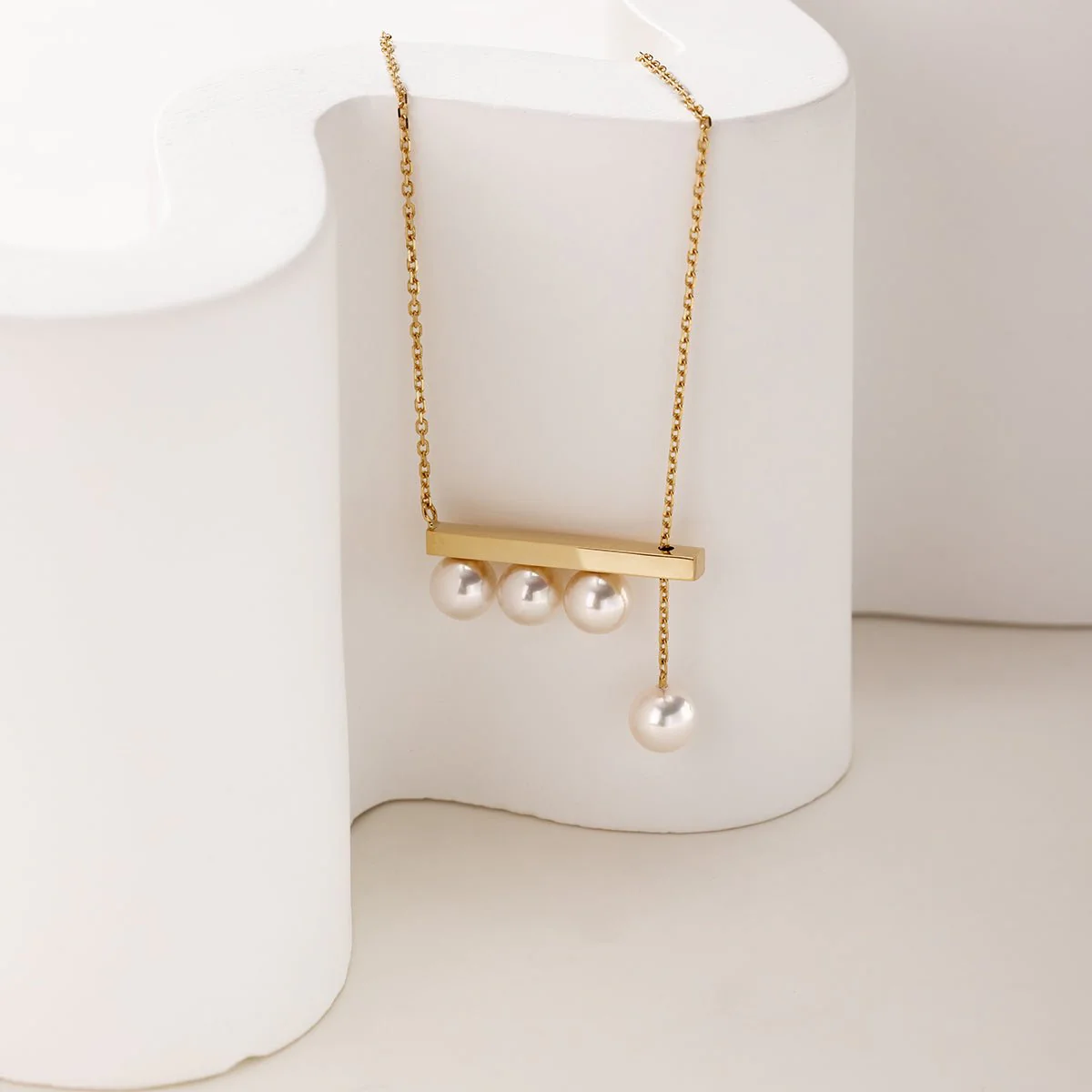 Akoya Saltwater Pearl 18K Yellow Gold Balance Beam Necklace - Image 4