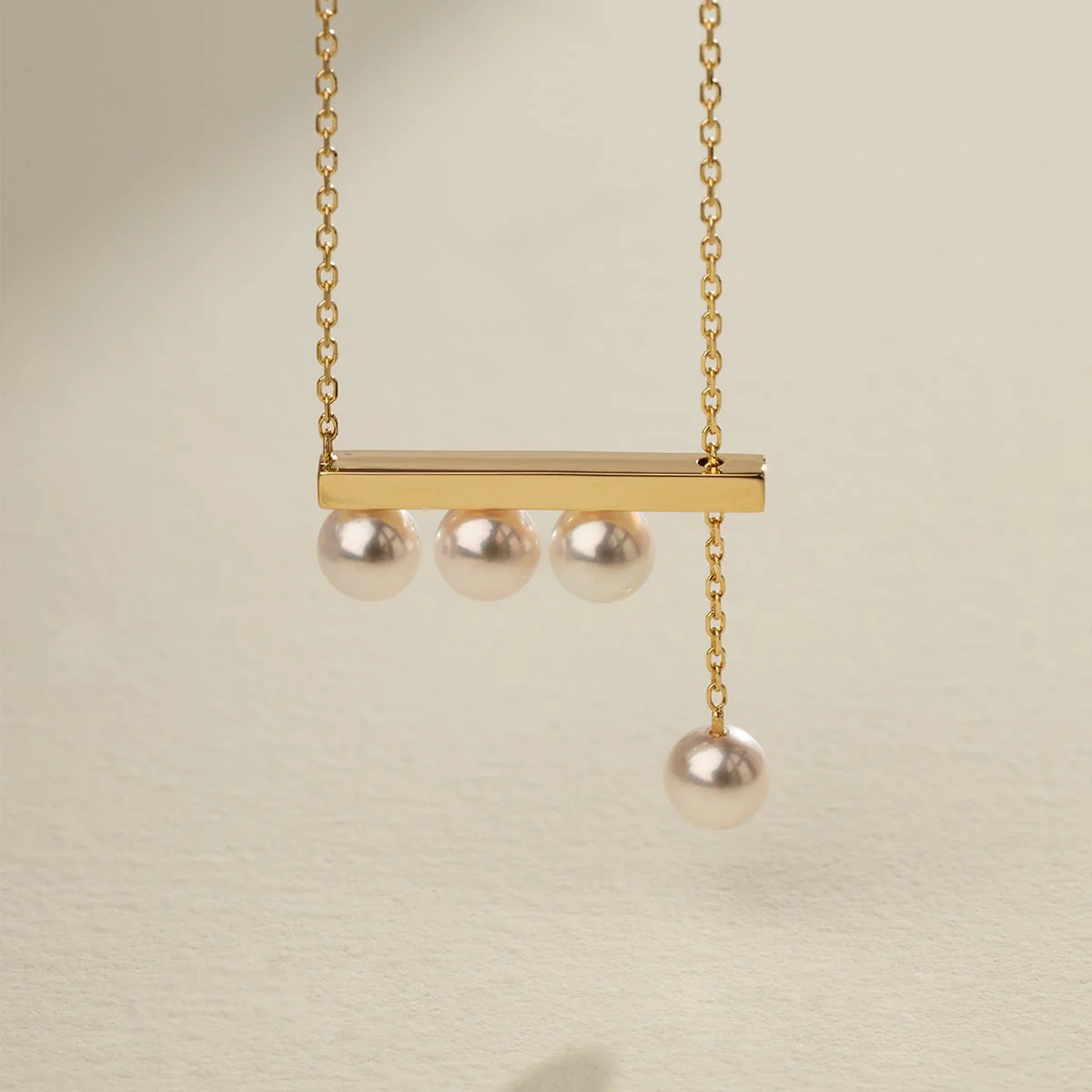 Akoya Saltwater Pearl 18K Yellow Gold Balance Beam Necklace - Image 6
