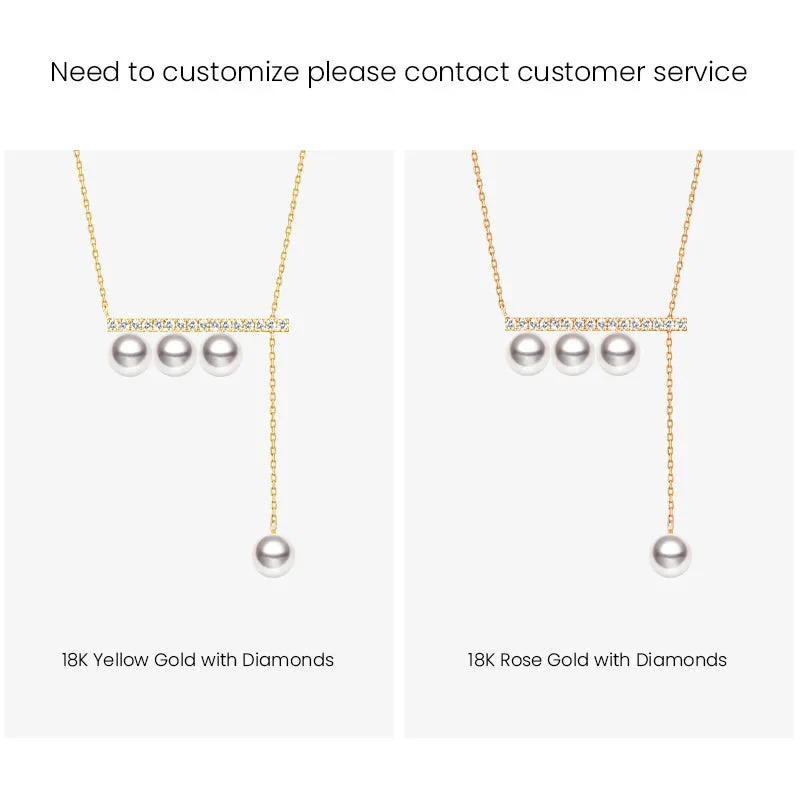 Akoya Saltwater Pearl 18K Yellow Gold Balance Beam Necklace - Image 8