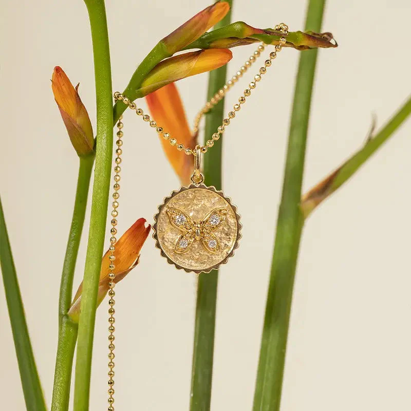 18K Gold Butterfly Coin Diamonds Necklace - Image 3