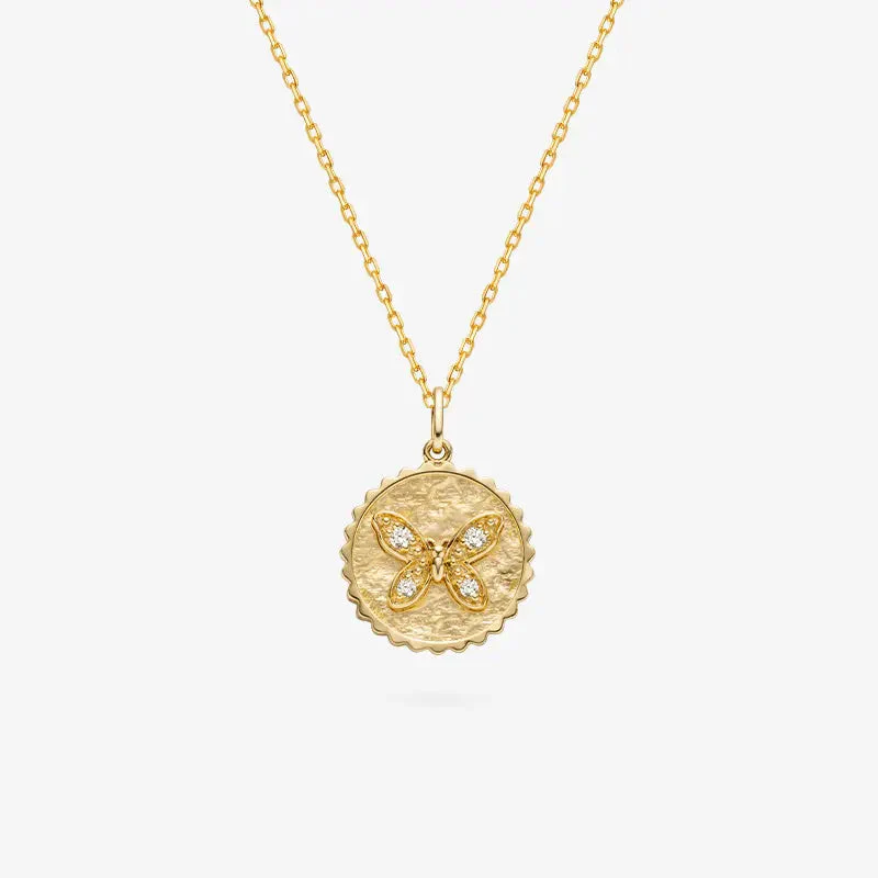 18K Gold Butterfly Coin Diamonds Necklace - Image 7