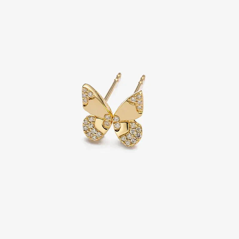 18K Gold Butterfly Diamonds Ear Studs - Image 3