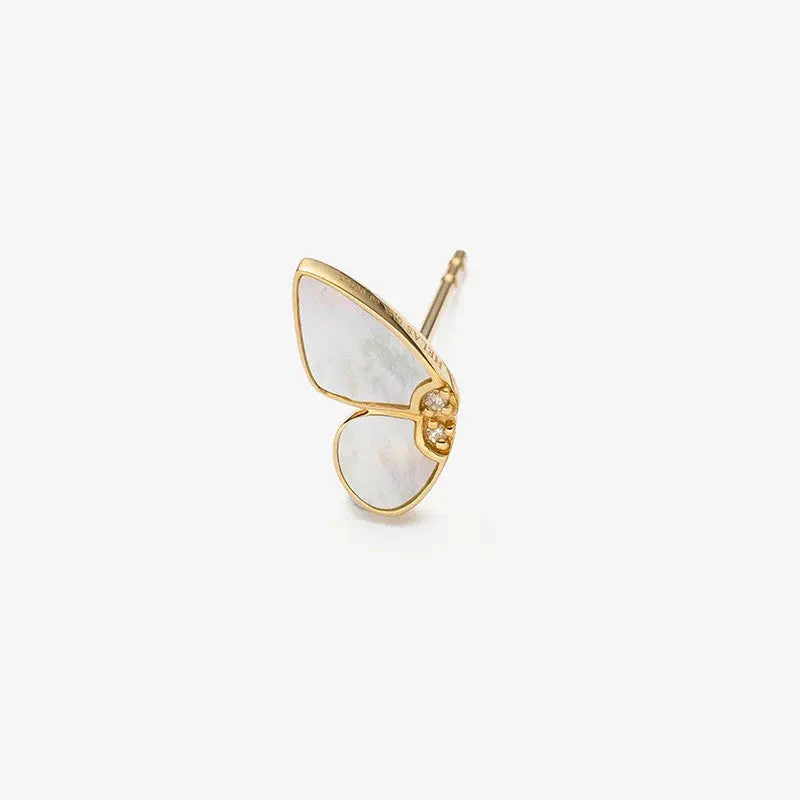 Mother Of Pearl Ear Piercing Studs 18K Gold Diamond Butterfly Earrings - Image 4
