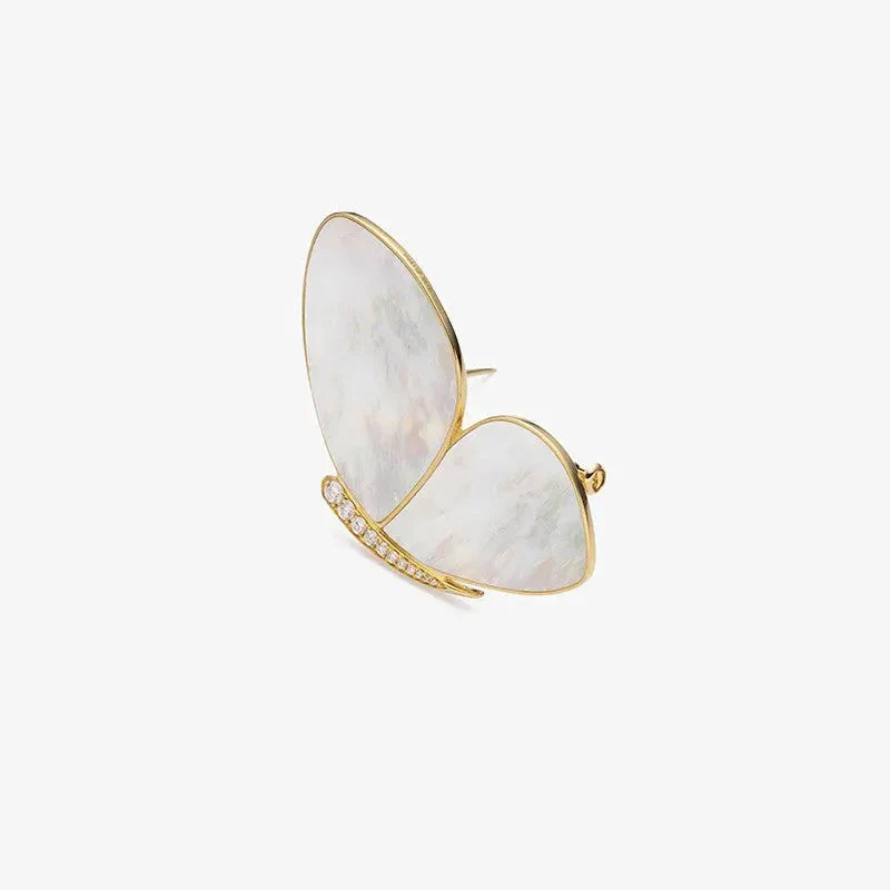 Mother Of Pearl 18K Gold Diamonds Brooch - Image 5