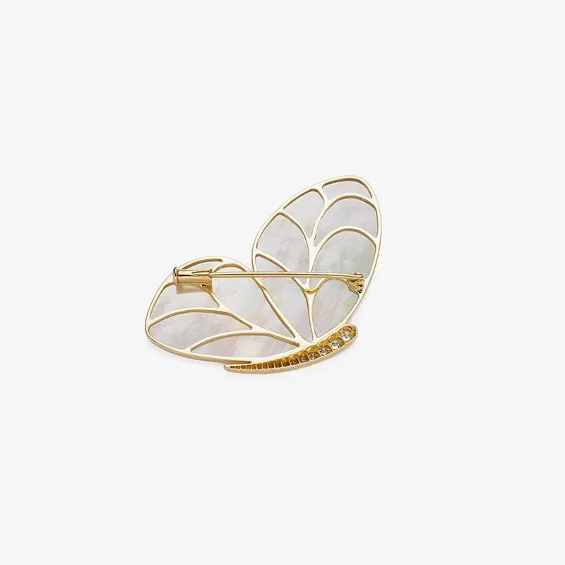 Mother Of Pearl 18K Gold Diamonds Brooch - Image 6