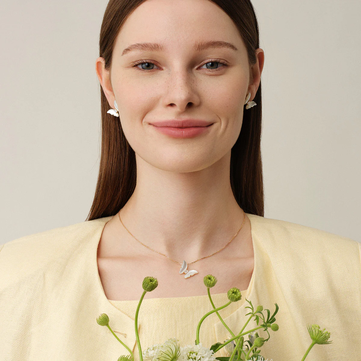 Mother-of-Pearl 10K 14K Gold Lab-Grown Diamond Butterfly Sugar Cube Pendant Necklace - Image 4