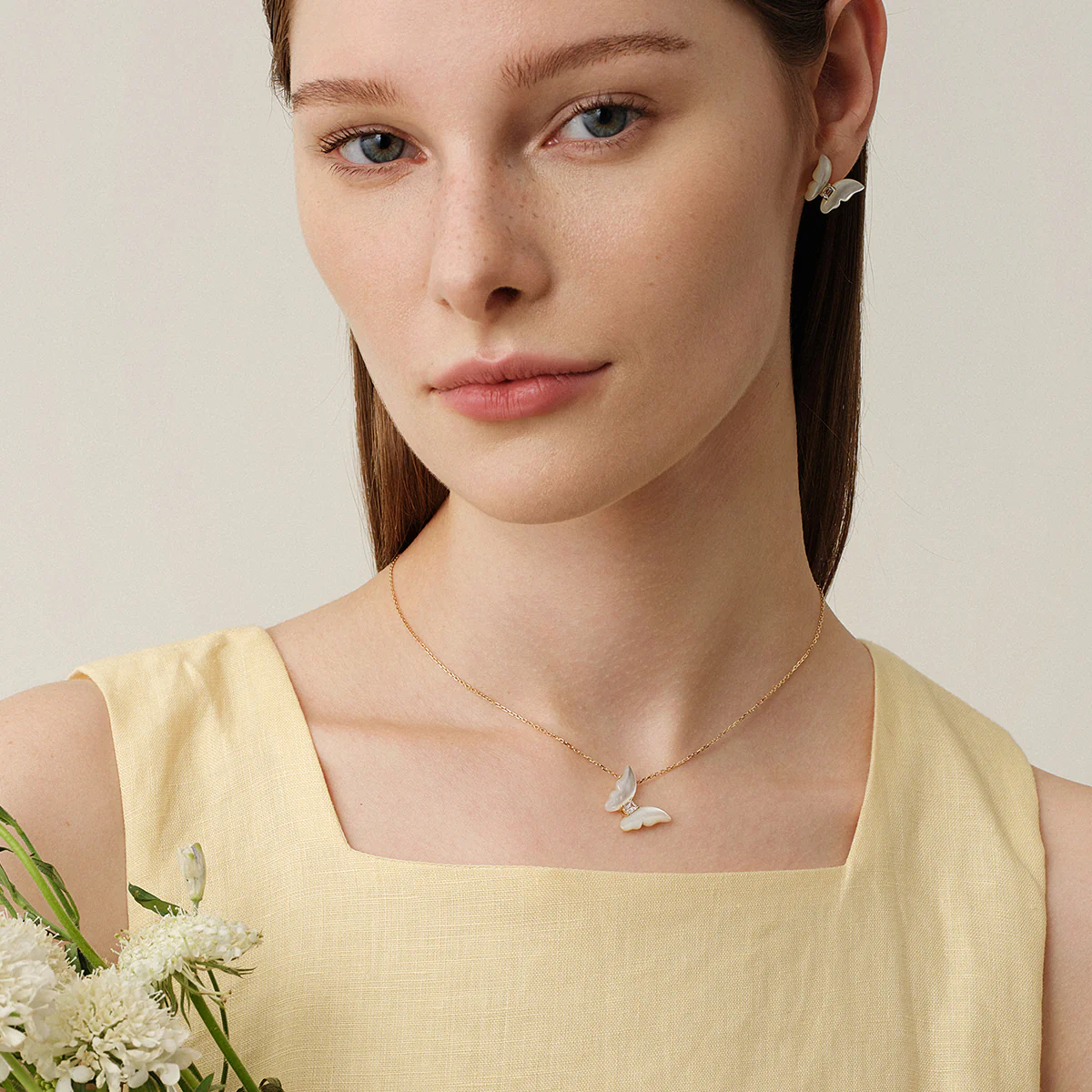 Mother-of-Pearl 10K 14K Gold Lab-Grown Diamond Butterfly Sugar Cube Pendant Necklace - Image 6