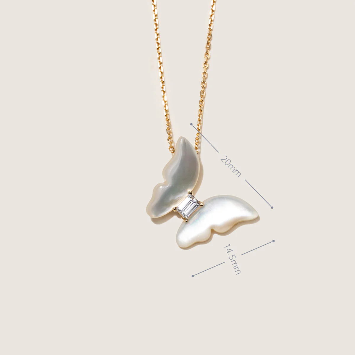 Mother-of-Pearl 10K 14K Gold Lab-Grown Diamond Butterfly Sugar Cube Pendant Necklace - Image 7