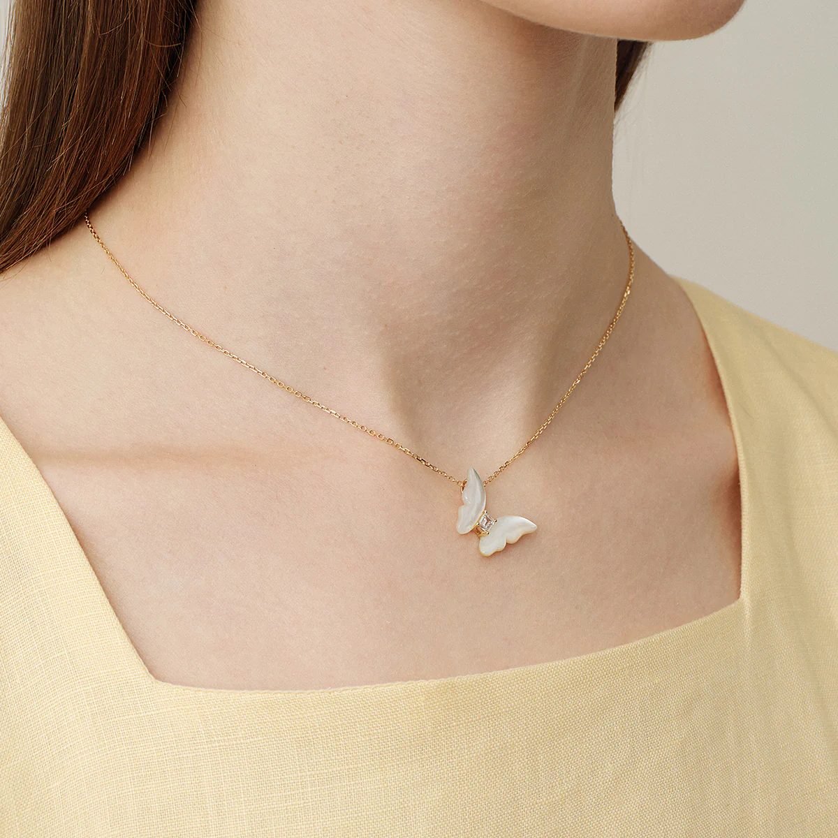 Mother-of-Pearl 10K 14K Gold Lab-Grown Diamond Butterfly Sugar Cube Pendant Necklace - Image 8