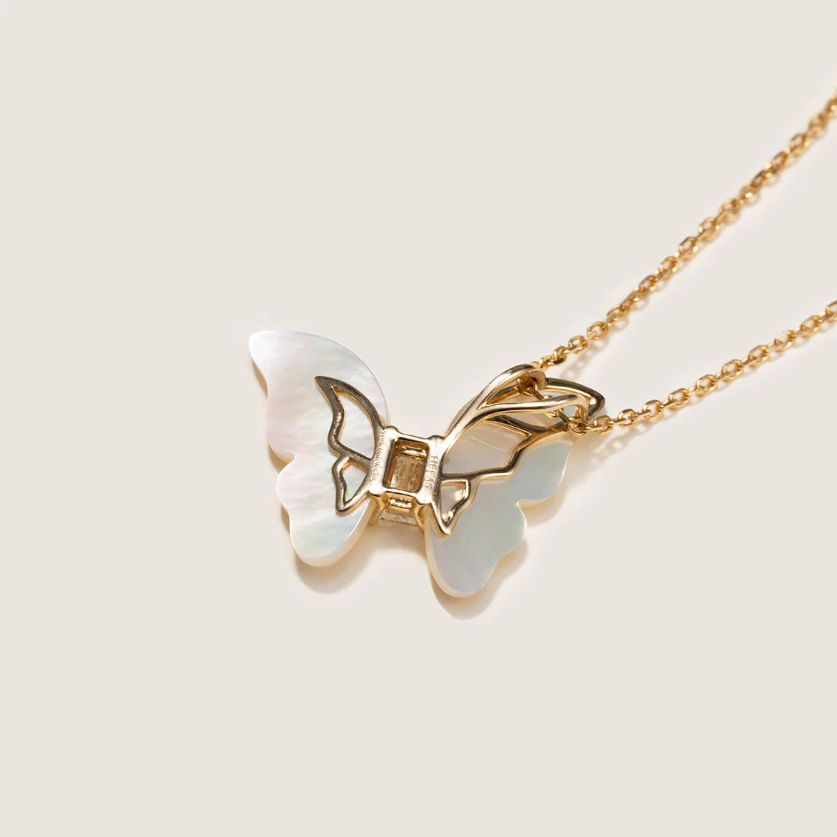 Mother-of-Pearl 10K 14K Gold Lab-Grown Diamond Butterfly Sugar Cube Pendant Necklace - Image 9