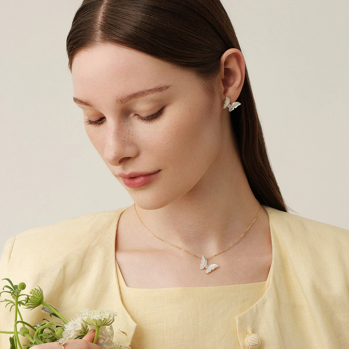 Mother-of-Pearl 10K 14K Gold Lab-Grown Diamond Butterfly Sugar Cube Stud Earrings - Image 4