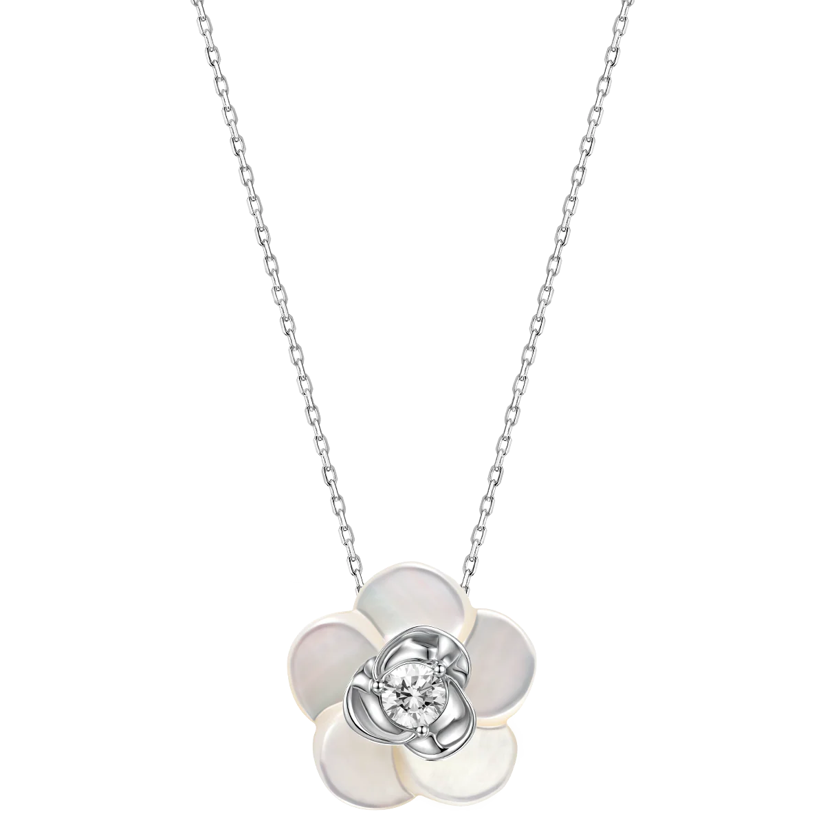 Mother-of-pearl 10K 14K White Gold Lab-Grown Diamond Gardenia Pendant Necklace