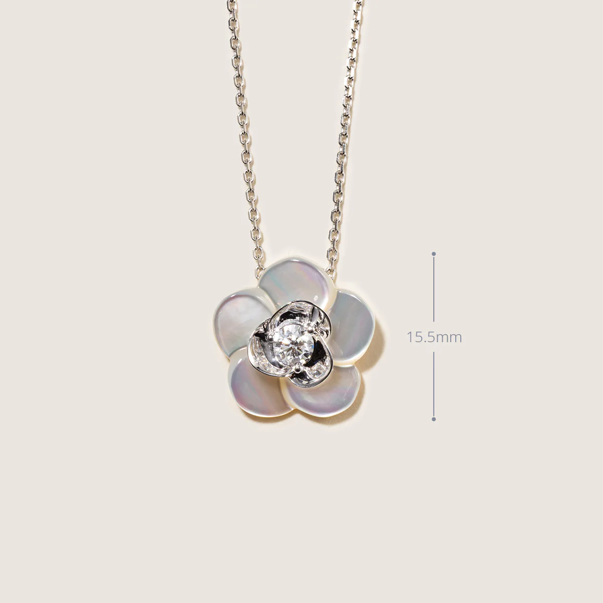 Mother-of-pearl 10K 14K White Gold Lab-Grown Diamond Gardenia Pendant Necklace - Image 7